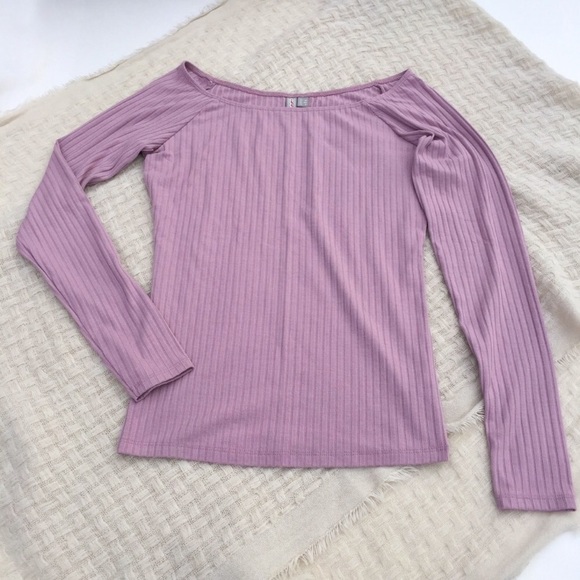 ASOS Tops - ASOS Bardot Long Sleeve Lilac Ribbed